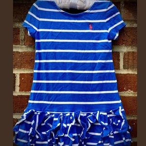 Ralph Lauren Royal Blue Stripe Ruffle Dress 3T